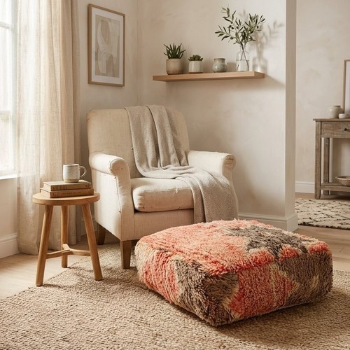 Handmade moroccan wool pouf - wool,