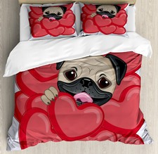 Pug Duvet Cover Set Valentines