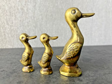 3 X Solid brass Standing Duck Family Figures Vintage Decorative Mum & Ducklings