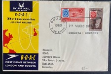 1960 Bogota Colombia First Flight Cover to Hamilton Bermuda Jet Prop FFC