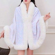Sequin Faux Fur Shawl Coat