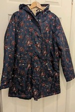 COTTON TRADER WOMENS JACKET SIZE 16 Blue Floral Fleece lining Pockets Winter 