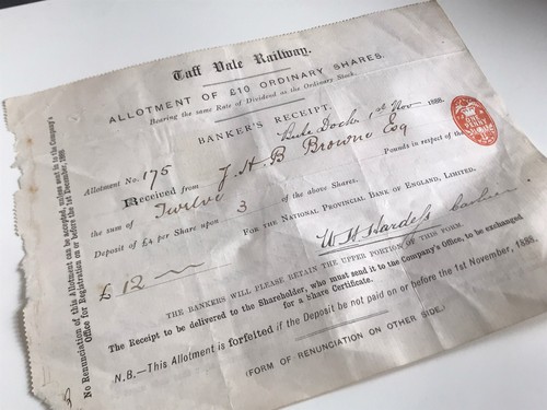 Taff vale railway shares 10 - vale, £10