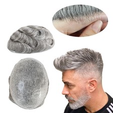 Mens Toupee Human Hair Grey