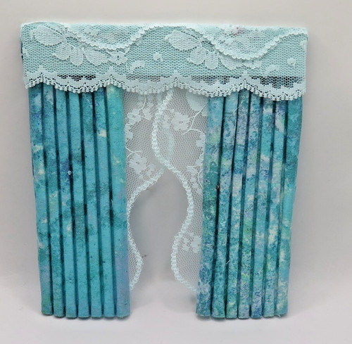 Dolls house curtains aqua - ,