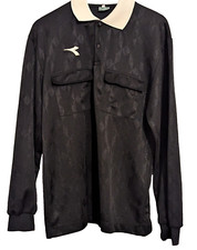 Diadora 1989 Football Referee Shirt Black Long Sleeve Size XL 23" PTP Vintage
