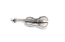 925 Solid Sterling Silver VIOLIN Music Brooch 40 mm by 15 mm