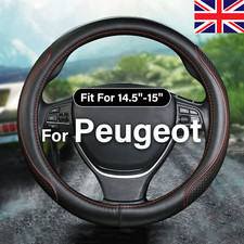 Black Red Leather Car Steering Wheel Cover Trim For Peugeot 207 307 407 508 15''