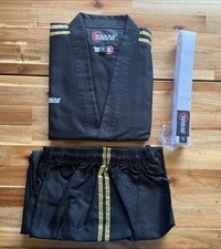 NEW Taekwondo Dobok Sets in Black.  Gold trimming details for top and bottom.