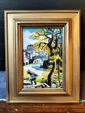 Genuine 20th C. Signed Miniature Oil Painting,IMPRESSIONIST Landscape,Gilt Frame