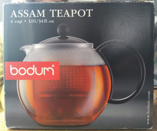 BODUM Assam Glass Tea Press Pot Infuser 1L Black Lid/handle (P9)