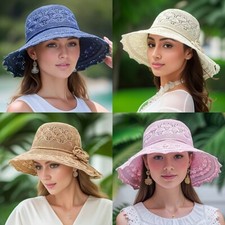 Ladies Foldable Sun Cap Beach Wide Brim Floppy Straw Hat Spring Summer Sun Hat