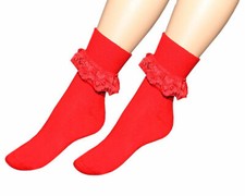 Girls Frilly Lace Plain Ankle Socks Fancy Party Cotton Footwear