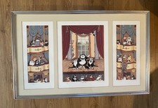 O Sole Meow by Linda Jane Smith Triptych Print Signed LTD Framed 38.5”x24.4”
