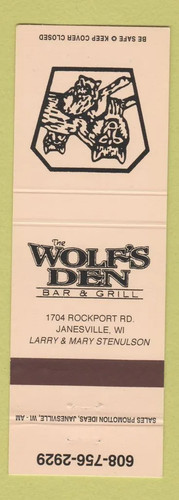 Matchbook cover wolf s den - -, wolf's
