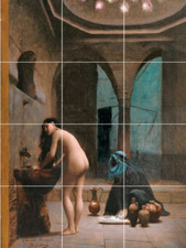 A Moorish Bath Turkish Woman Bathing gerome leon ceramic tile mural backsplash