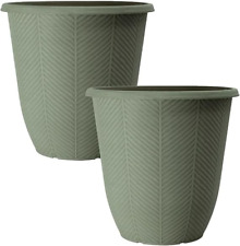 2Pc Round Plastic Green Plant Pot 31cm Tall Outdoor 13L Garden Planter Cover Pot