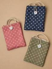 Polka dot fabric purse long natural cord shoulder strap with button 3 colours
