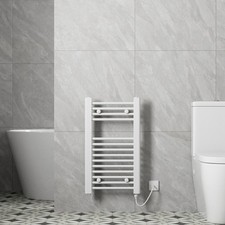 Bathroom Electric Heated Towel Rail Radiator Flat Ladder Modern White 700x400mm