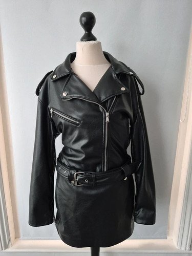 Zara black faux leather biker - black,