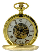 Double Half Hunter Masonic Gold Mechanical Skeleton Pocket Watch WESTIME 5103GWM