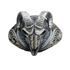 Rams Head Viking Ring 925 silver Occult Baphomet Zodiac Aries Gothic feeanddave