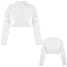 Kids Girls Satin Bolero Shrug Long Sleeve Cardigan Jacket Wedding Dress Cover Up