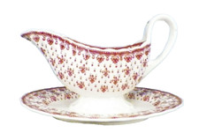 Spode Fleur de Lys Gravy Boat & Underplate Brown Earthenware H IO C 1860 England