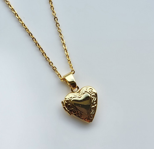 Gold heart locket pendant - gold,