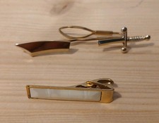 Vintage Tie Pins Clips Set of 2.  One Sword. One Square.