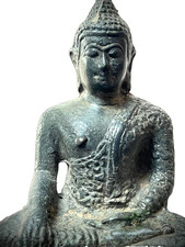 THAI BRONZE BUDDHA AYUTTHAYA STYLE PERIOD BHUMISPARSA MUDRA Mid 20th c.