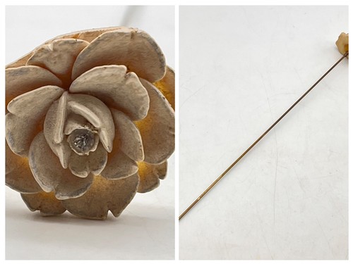 Vintage flower hat pin carved - vintage,