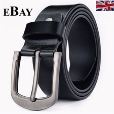Mens Genuine Leather Belt Belts Real New Buckle For Trouser Jeans Black Brown UK