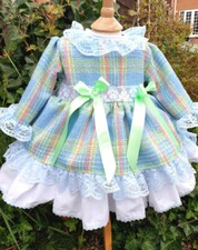 DREAM 0-7 YEARS BABY GIRLS AUTUMN WINTER BLUE LIME TARTAN PUFFBALL FRILLY DRESS