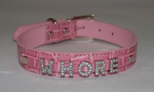 WHORE Pink Bondage Collar Slag