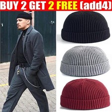 Mens Mini Short Fisherman Beanie Hat Winter Warm Knitted Ribbed Docker Skull Cap