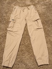 Zara Mens Cuffed Cargo Pants M Beige 100% Cotton Straight Leg