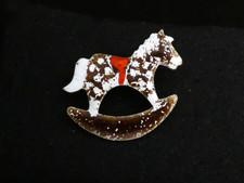 VINTAGE Small Copper Metal White red Brown Dappled Rocking Horse BROOCH
