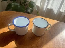 Pair Enamel Dual Toned Vintage Mugs with Handles V Good Vintage Condition Retro