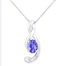 9ct White Gold Tanzanite and Diamond Pendant Necklace Natural Stones by Naava
