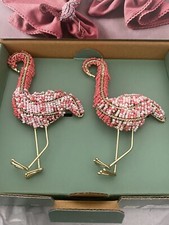 Nina Campbell 4 Hand Beaded Pink Flamingo Napkin Rings & 4 Matching Napkins BNWT