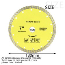 7" Turbo Diamond Saw Blade Cold Cutting Disc for Concrete Tile Brick 22.2 Bore