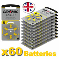 Sixty (60) x Rayovac size 10 (Yellow) Extra Hearing Aid Batteries