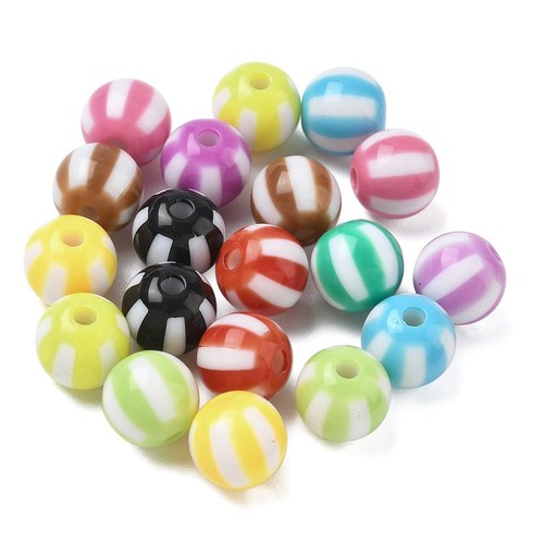 Acrylic round striped beads - 20,