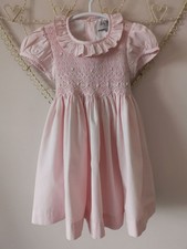 Trotters Lily Rose Pink Willow Rose Hand Smocked Dress 12-18 months