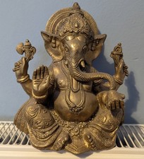 Heavy Brass Ganesh cast statue from India. Lord Ganesh ornament. Elephant God