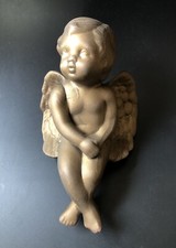 Gold Coloured Sitting Cherub Angel Shelf Sitter Statues Ornament - 21cm Length