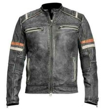 Mens Vintage Retro 2 PU Leather Biker Motorcycle Distressed Cafe Racer Jacket