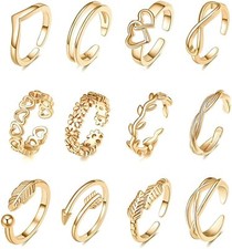 12Pcs Women Ladies Toe Ring Jewelry Knuckle Rings Set Retro Boho Foot Ring Set