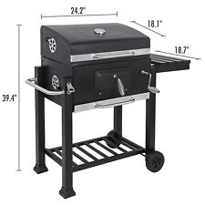 Outdoor XL Smoker Charcoal BBQ Grill Portable Garden Barbecue Trolley with Shelf
